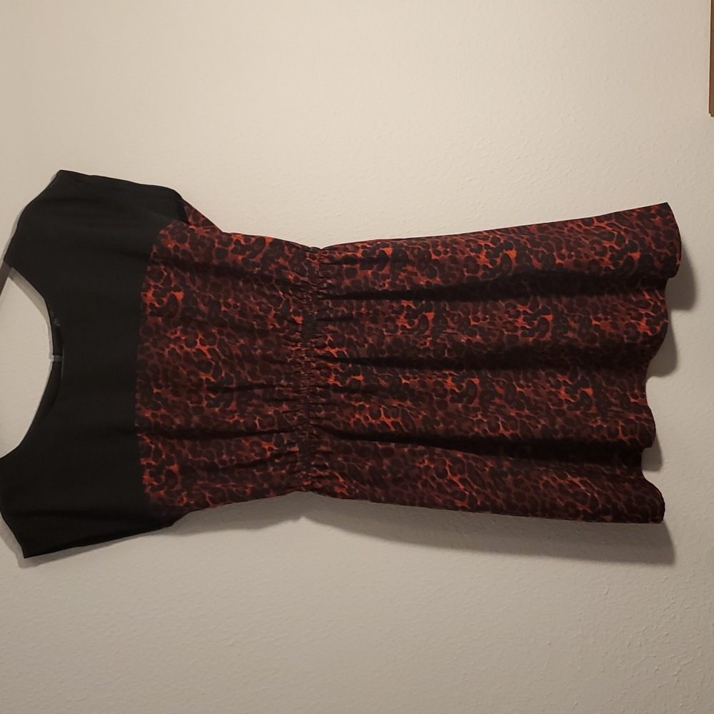Animal print red and black midi dress